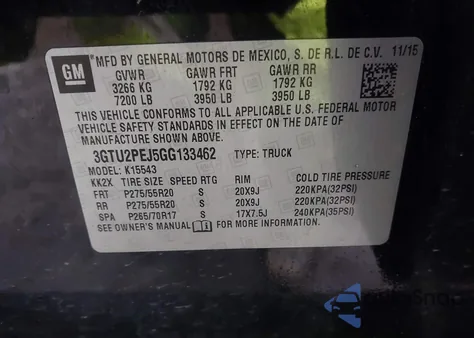 2016 GMC Sierra 1500 Denali from USA, damaged, VIN 3GTU2PEJ5GG133462
